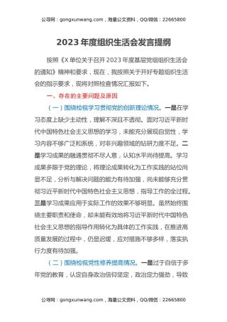 第二批2023年度主题教育组织生活会发言提纲（四个方面） (8)
