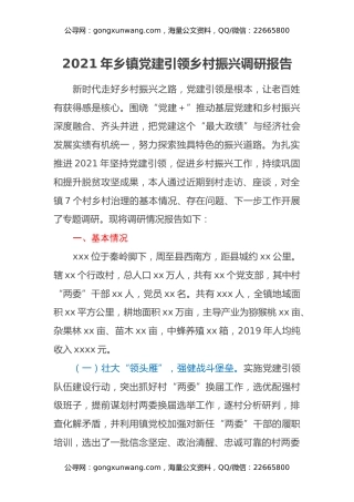 2021年乡镇党建引领乡村振兴调研报告