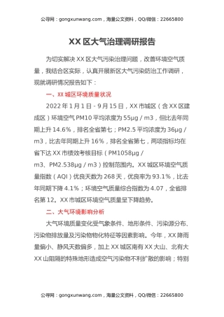 XX区大气治理调研报告