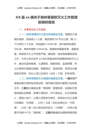 XX县xx镇关于森林草原防灭火工作管理的调研报告