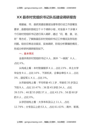 XX县农村党组织书记队伍建设调研报告