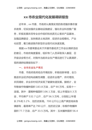 xx市农业现代化发展调研报告
