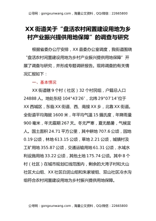 XX街道关于“盘活农村闲置建设用地为乡村产业振兴提供用地保障”的调查与研究