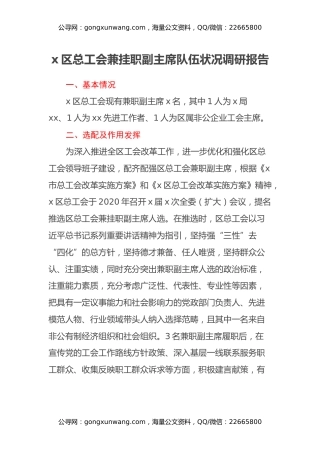 x区总工会兼挂职副主席队伍状况调研报告