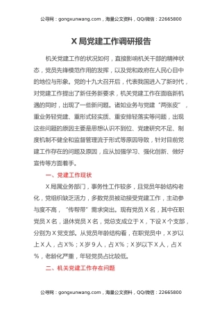 X局党建工作调研报告