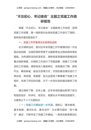 “不忘初心，牢记使命”主题之党建工作调研报告