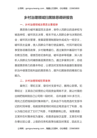 乡村治理领域扫黑除恶调研报告