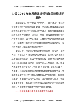 乡镇2019年党风廉政建设和作风建设调研报告