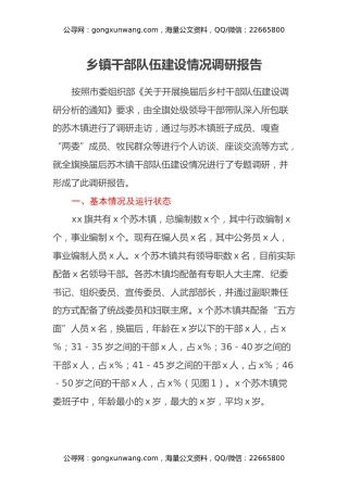 乡镇干部队伍建设情况调研报告