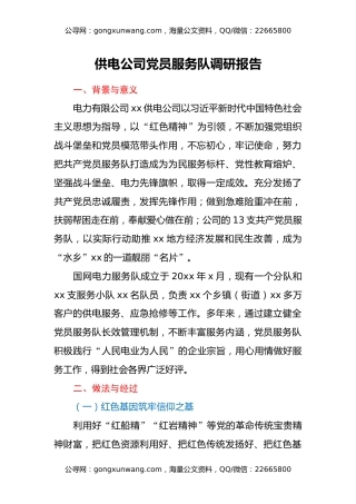 供电公司党员服务队调研报告