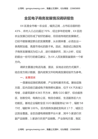 全区电子商务发展情况调研报告