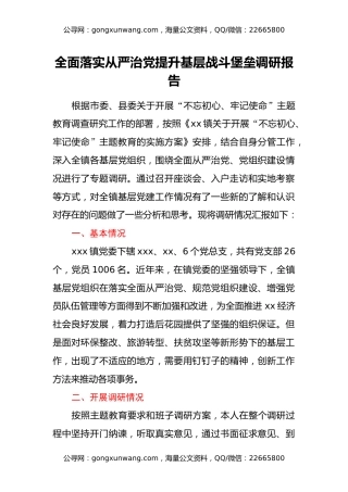 全面落实从严治党 提升基层战斗堡垒调研报告