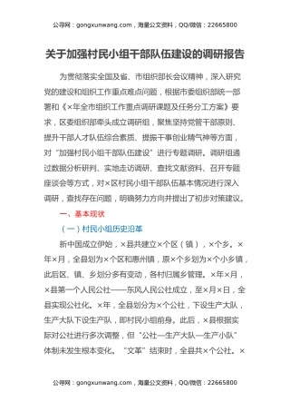 关于加强村民小组干部队伍建设的调研报告