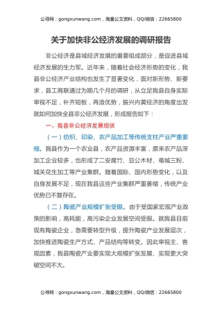 关于加快非公经济发展的调研报告