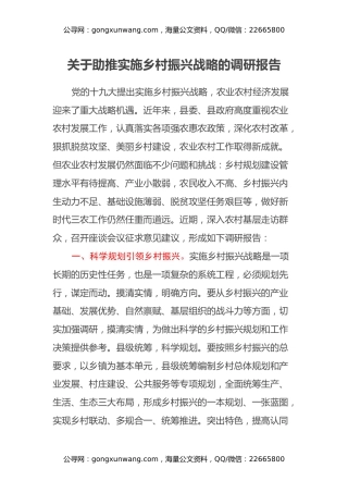 关于助推实施乡村振兴战略的调研报告