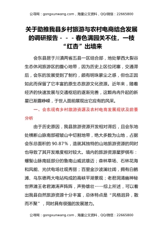 关于助推我县乡村旅游与农村电商结合发展的调研报告---春色满园关不住，一枝“红杏”出墙来