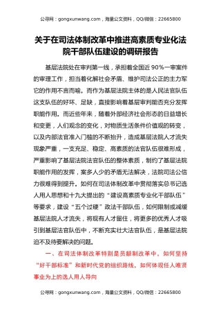 关于在司法体制改革中推进高素质专业化法院干部队伍建设的调研报告