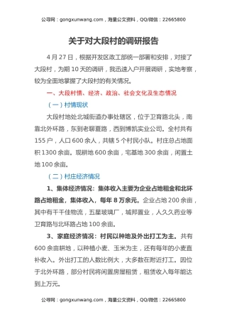 关于对大段村的调研报告