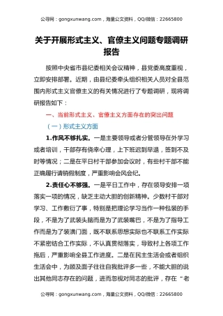 关于开展形式主义、官僚主义问题专题调研报告