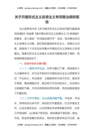 关于开展形式主义官僚主义专项整治调研报告