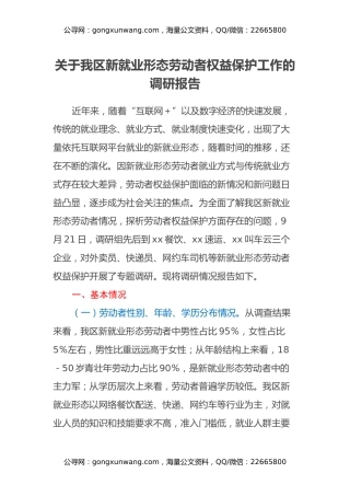 关于我区新就业形态劳动者权益保护工作的调研报告