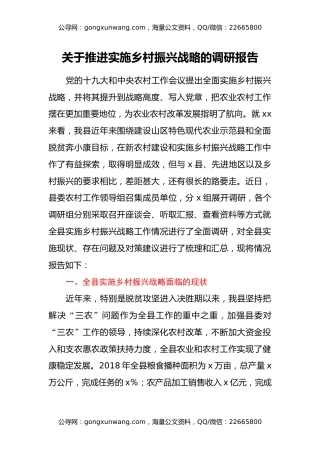 关于推进实施乡村振兴战略的调研报告