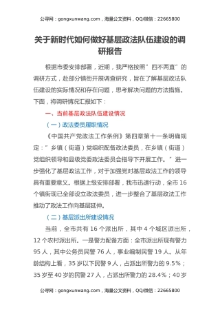 关于新时代如何做好基层政法队伍建设的调研报告 (2)