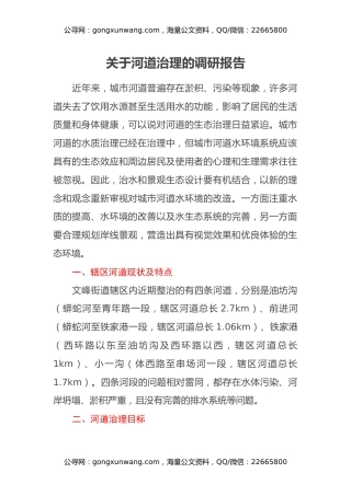 关于河道治理的调研报告