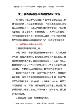 关于涉农街道振兴发展的调研报告