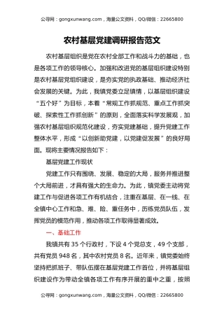农村基层党建调研报告范文