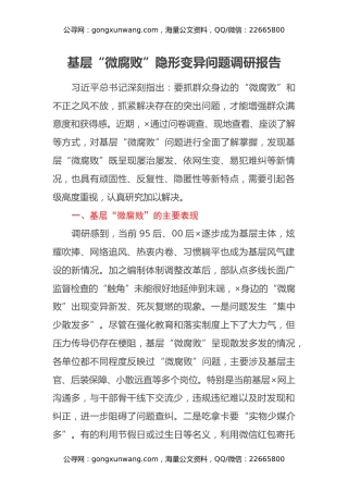 基层“微腐败”隐形变异问题调研报告
