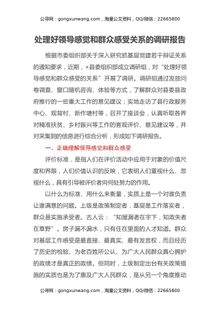 处理好领导感觉和群众感受关系的调研报告