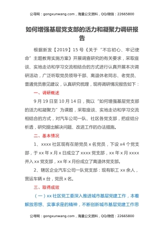 如何增强基层党支部的活力和凝聚力调研报告