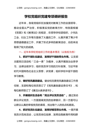 学校党组织党建专项调研报告