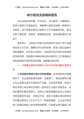 审计局党支部调研报告