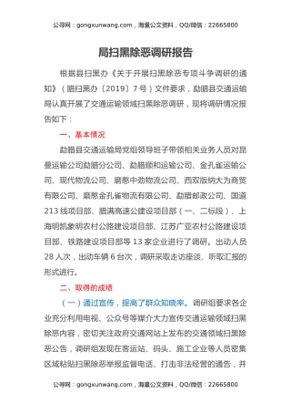 局扫黑除恶调研报告