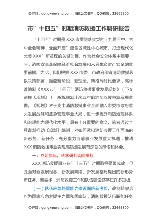 市”十四五”时期消防救援工作调研报告