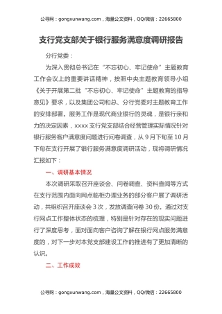 支行党支部关于银行服务满意度调研报告