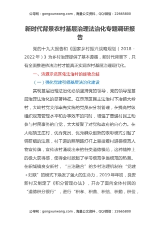 新时代背景农村基层治理法治化专题调研报告