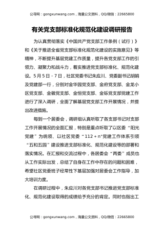 有关党支部标准化规范化建设调研报告