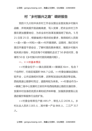 村“乡村振兴之路”调研报告