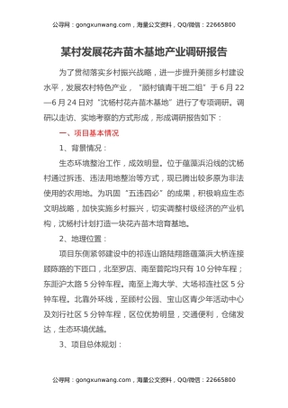 某村发展花卉苗木基地产业调研报告