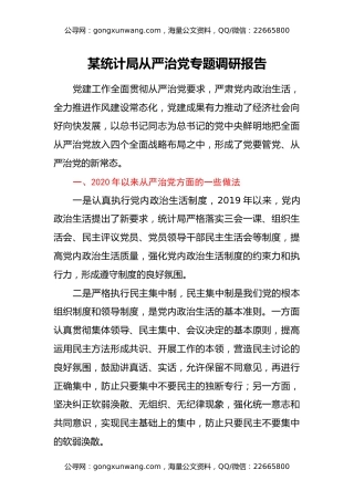 某统计局从严治党专题调研报告