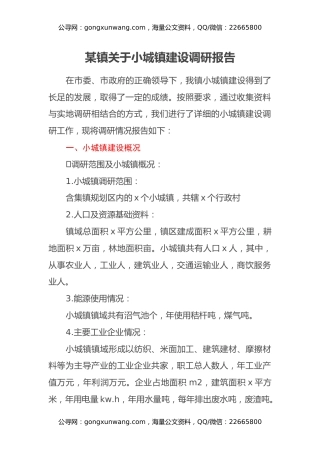某镇关于小城镇建设调研报告