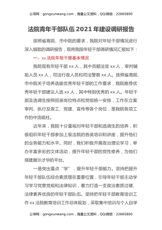 法院青年干部队伍2021年建设调研报告