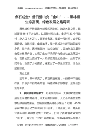 点石成金：昔日荒山变“金山” --黑林镇生态富民、绿色发展之路调研