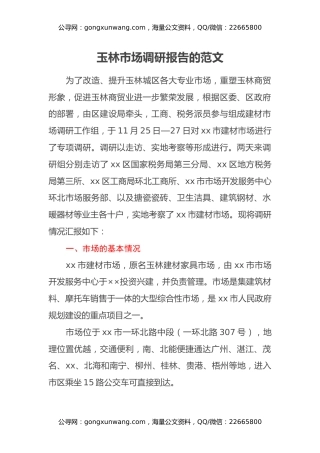 玉林市场调研报告的范文