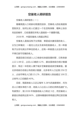 空巢老人调研报告