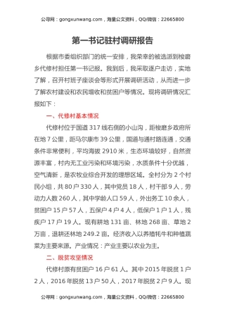 第一书记驻村调研报告