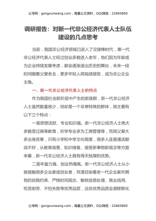 调研报告：对新一代非公经济代表人士队伍建设的几点思考